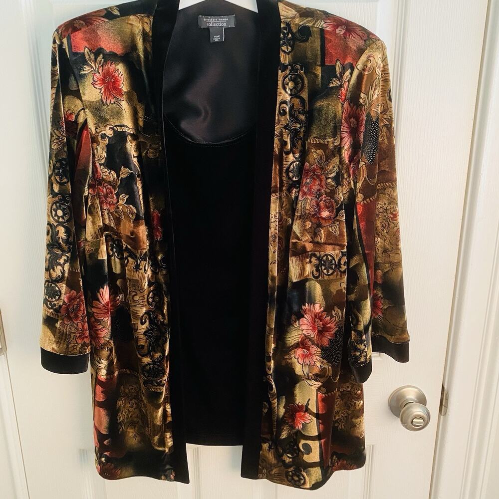 Whimsigoth Witchy Velvet Floral Tunic Top 16W With Kimono Jacket All In One